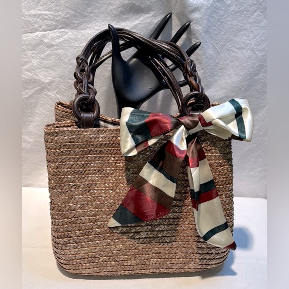 Croft & Barrow Brown and Red Tote Bag with Woven Design